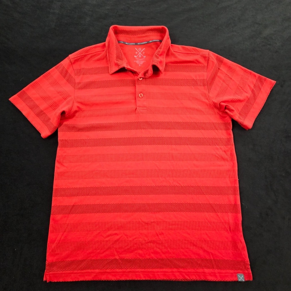 Golf America Red Striped Short Sleeve Cotton Blend Polo Shirt Men's L